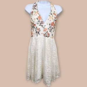 Midnight Doll‎ Baby Doll Halter Dress Lace Floral Embroidery Cottage Junior.Sz 3